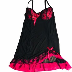 NWOT Per Lei Hanky Panky Black & Pink Negligee